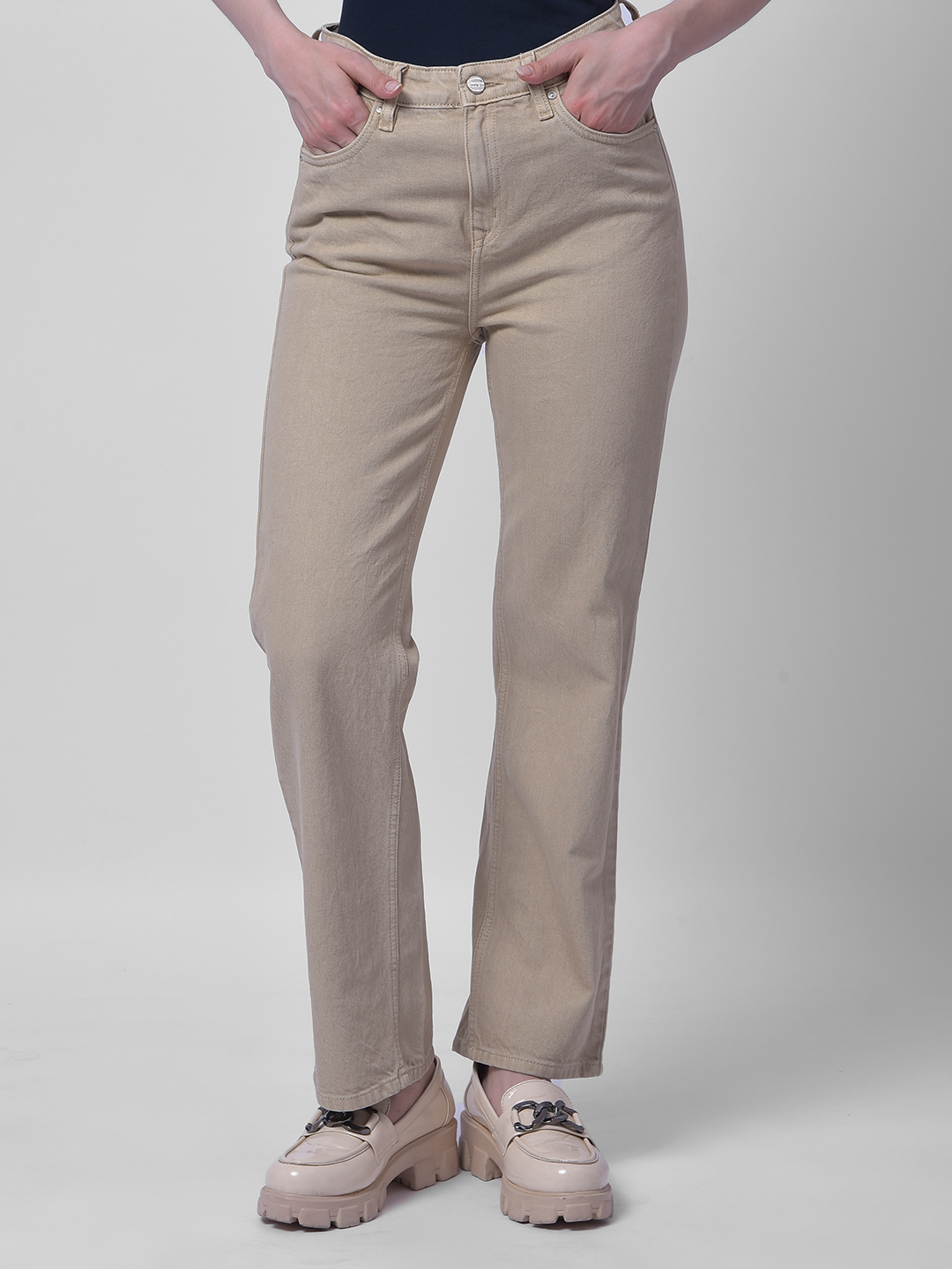 Numero Uno Women Beige Straight Fit Mid-Rise Sustainable Jeans